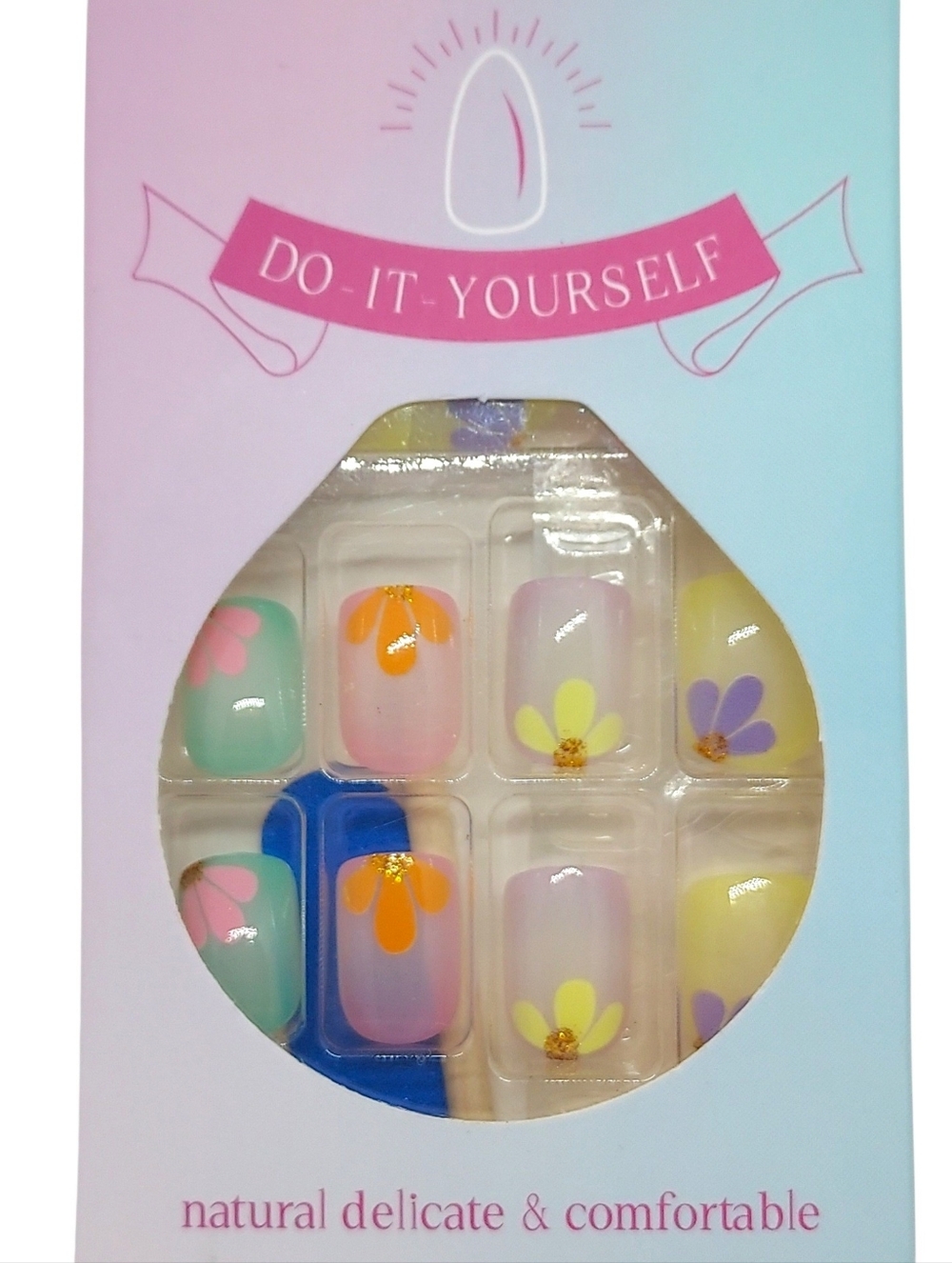 Press On Nails Glossy Short Square Pastel Floral 24 Pcs NWT - Picture 2 of 6